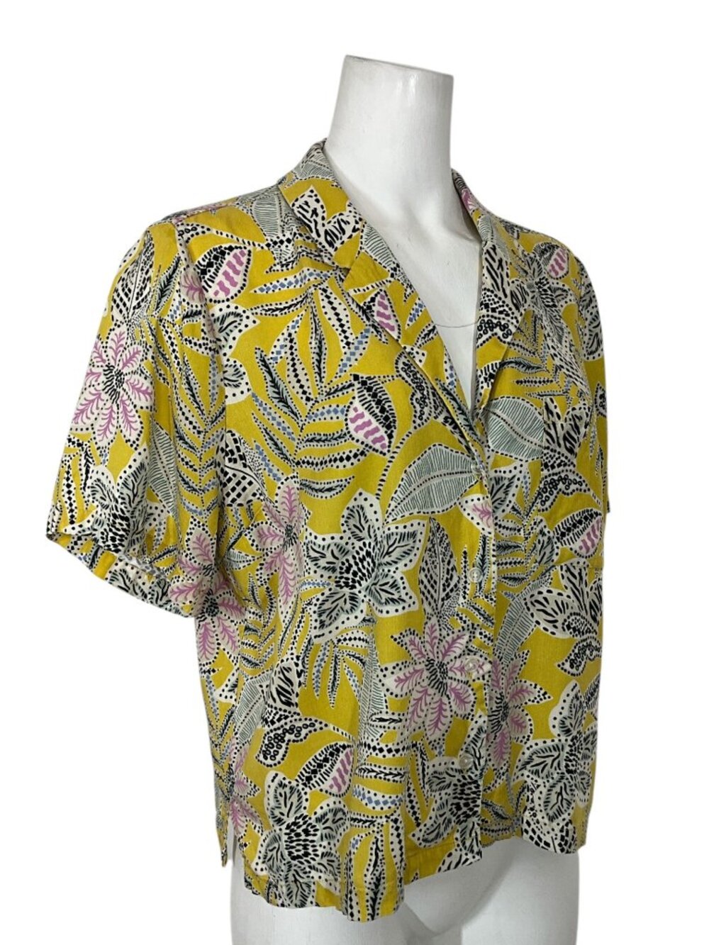 Marine Layer Lucy Resort Shirt L Bamboo Floral Yellow Boxy - Picture 7 of 15